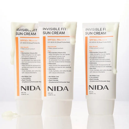 NIDA Invisible Fit Sun Cream (Korean Formula, SPF50+, PA++++) NIDA