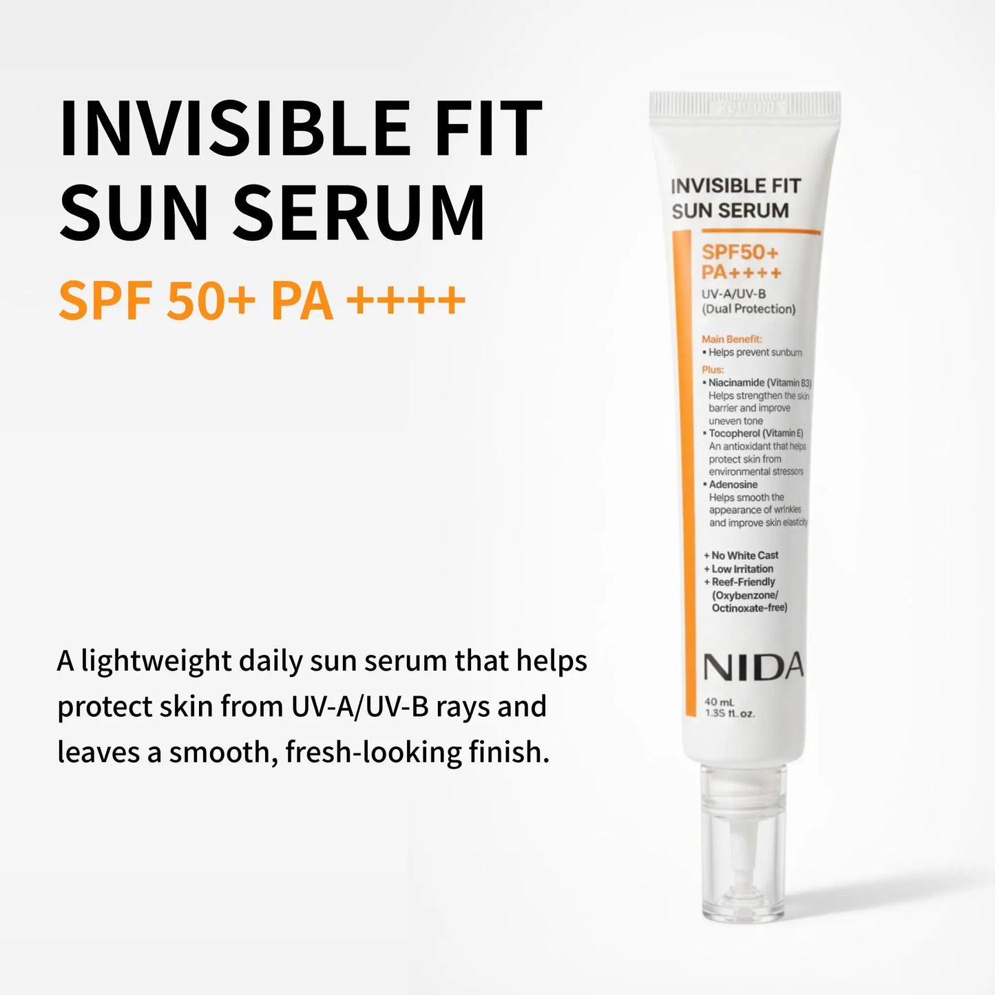 NIDA Invisible Fit Sun Serum (Korean Formula, SPF50+, PA++++) NIDA