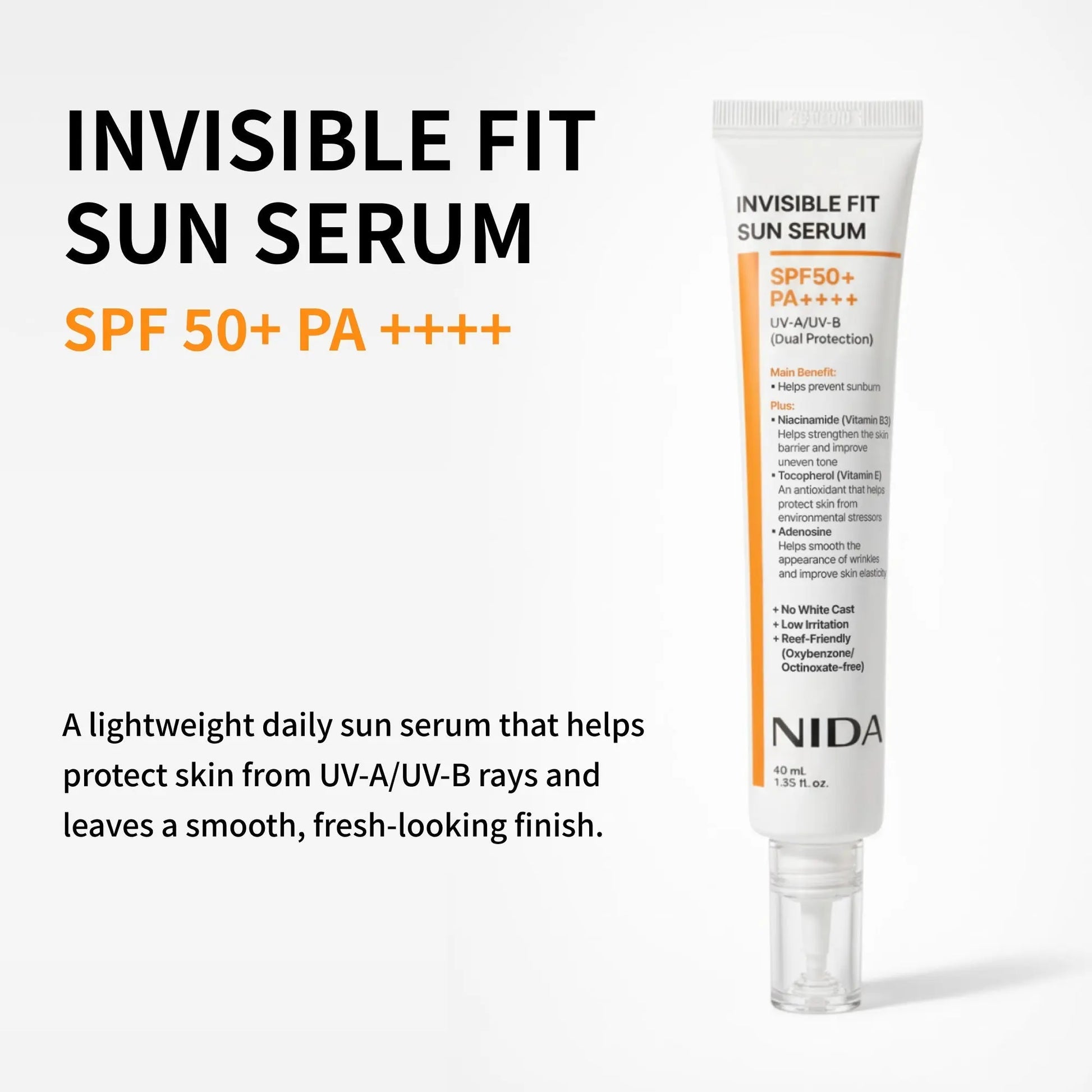 NIDA Invisible Fit Sun Serum (Korean Formula, SPF50+, PA++++) NIDA