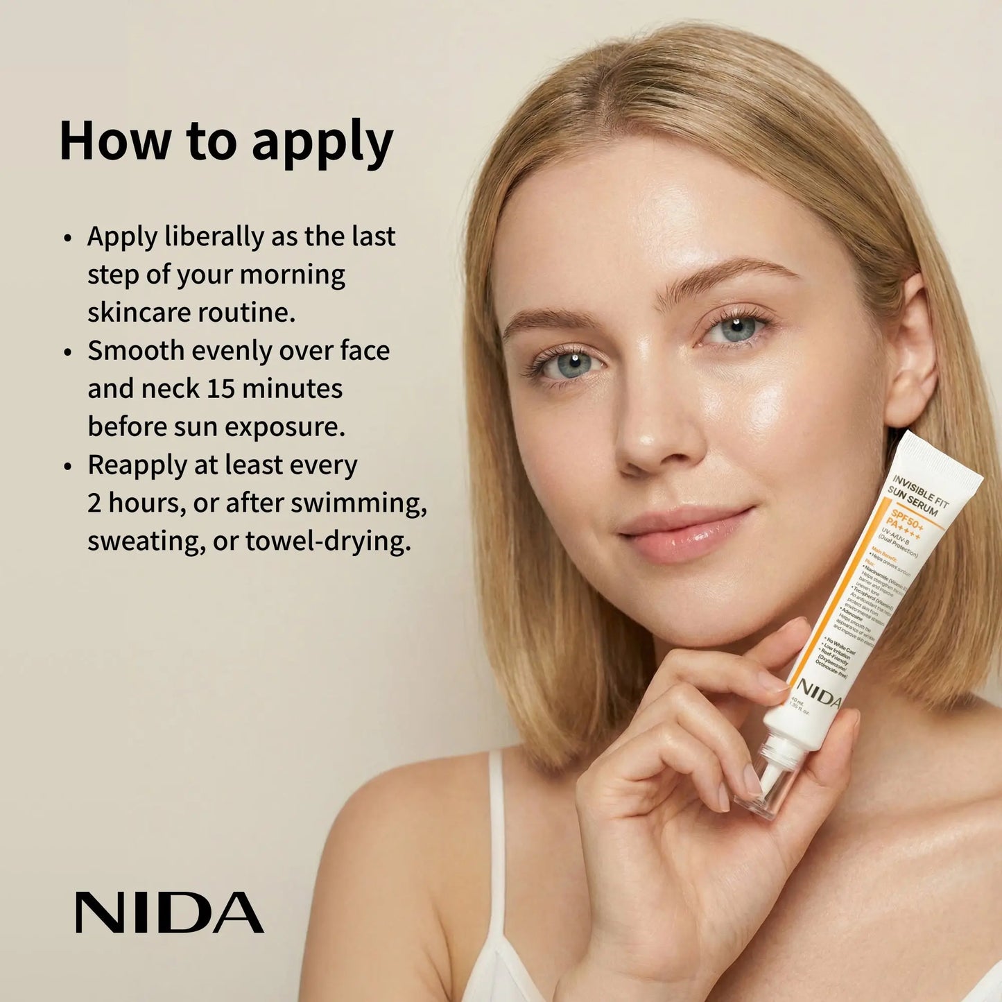 NIDA Invisible Fit Sun Serum (Korean Formula, SPF50+, PA++++) NIDA